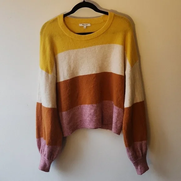 Madewell 'Gladwell' balloon sleeve fuzzy striped sweater - multicolor - Size S - Picture 2 of 10